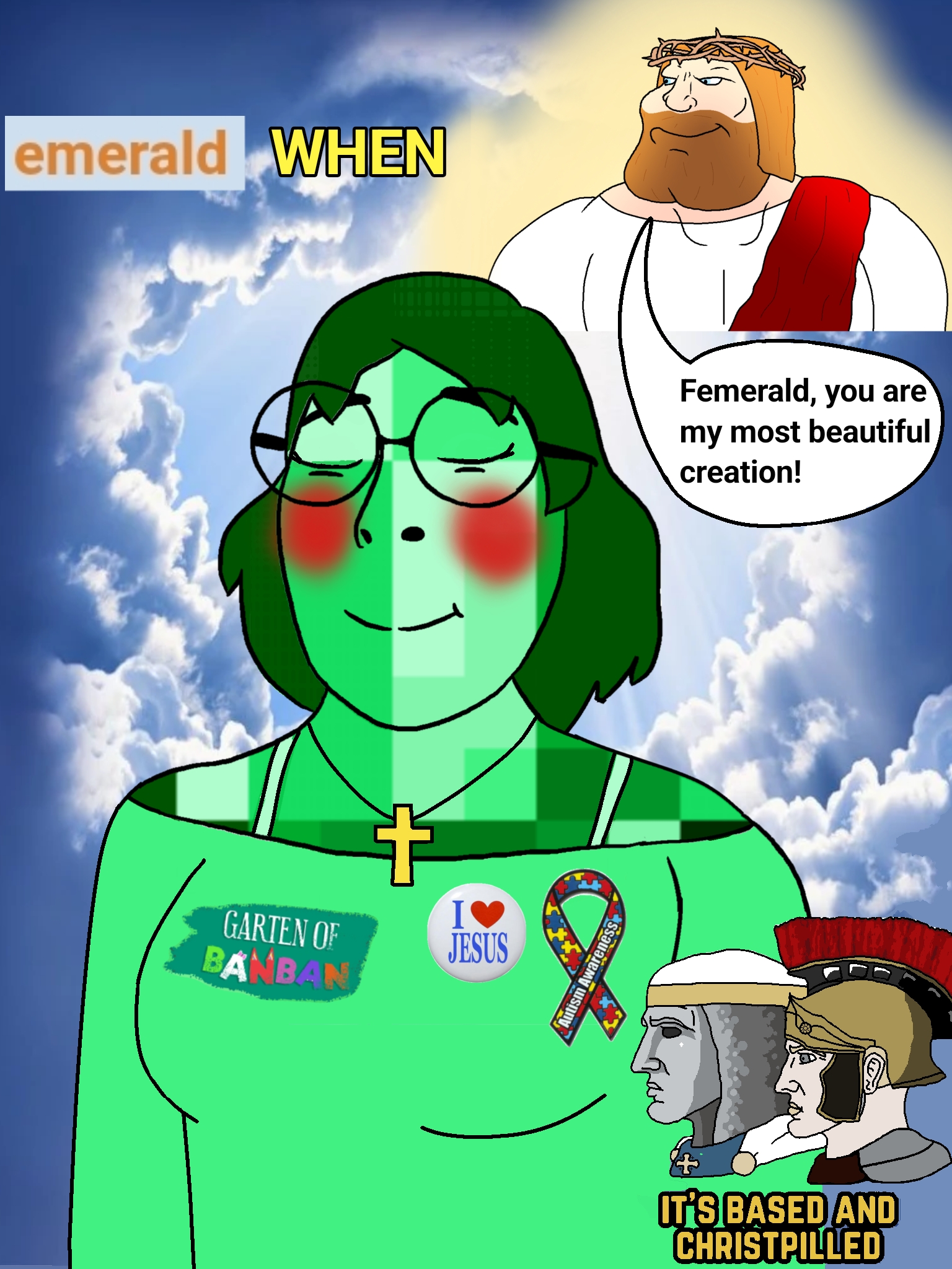 femerald, cobson, meximutt, female cobson, mexiaryan, femjak, it's based and christpilled, autism, blush, christian cross