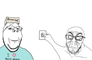 feraljak, gapejak, wholesome soyjak, glowie, animated, blue shirt, closed mouth, clothes, glasses, glowing