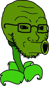 soyak, glasses, green skin, leaf, objectsoy, open mouth, peashooter, plant, soyjak, stubble