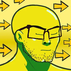 nujak, /biz/, arrow, calm, ear, glasses, soyjak, stubble, yellow, yellow skin