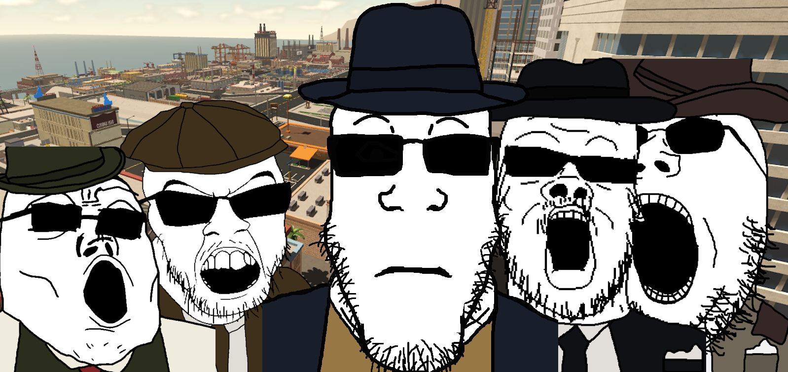 a24 slowburn soyjak, feraljak, gapejak, markiplier soyjak, tony soprano soyjak, neutralplier, alamont, bergmann, city, clothes