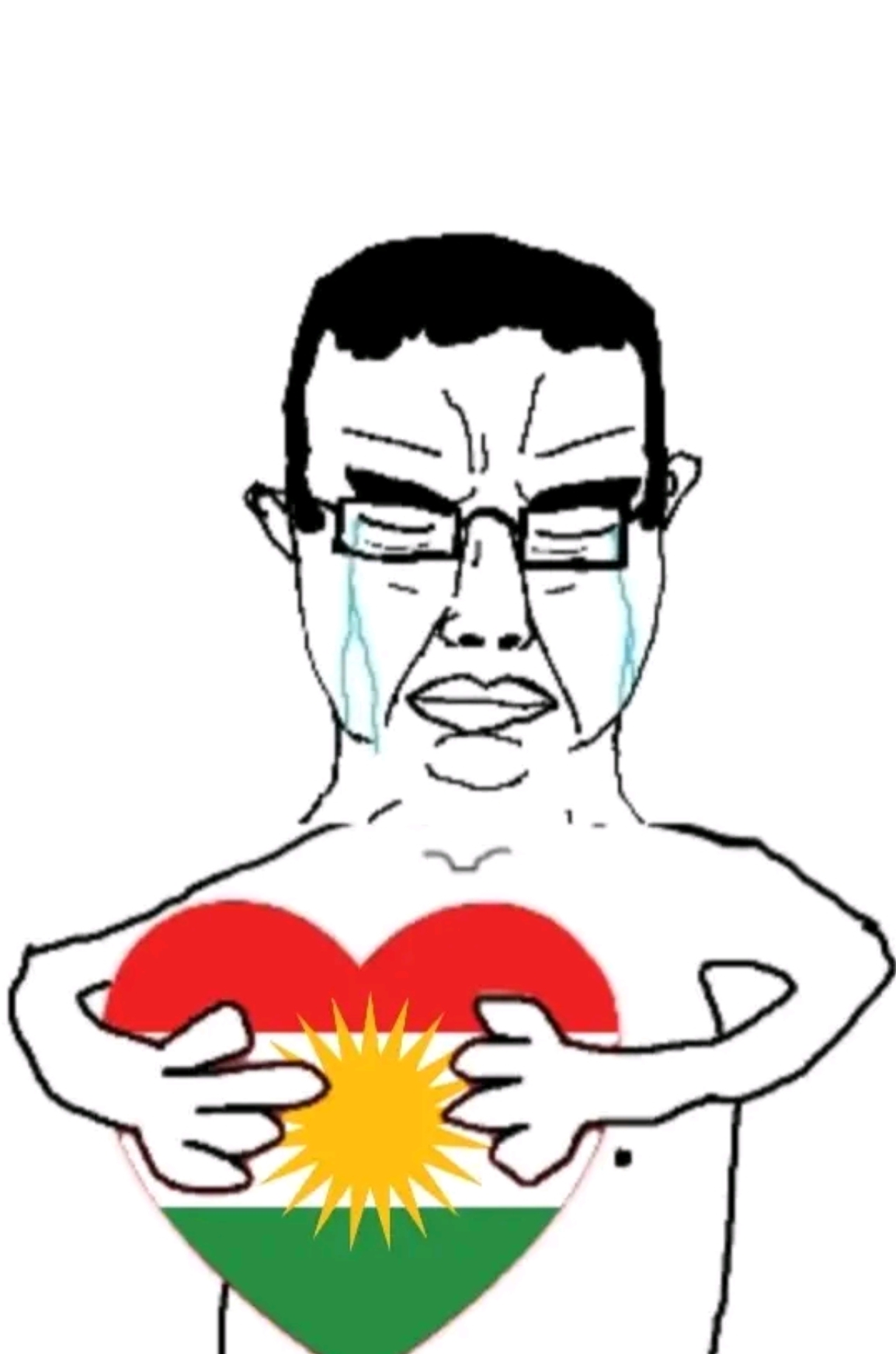 chudjak, chudjak front, chud, closed eyes, closed mouth, crying, crying chudjak, glasses, gun, heart