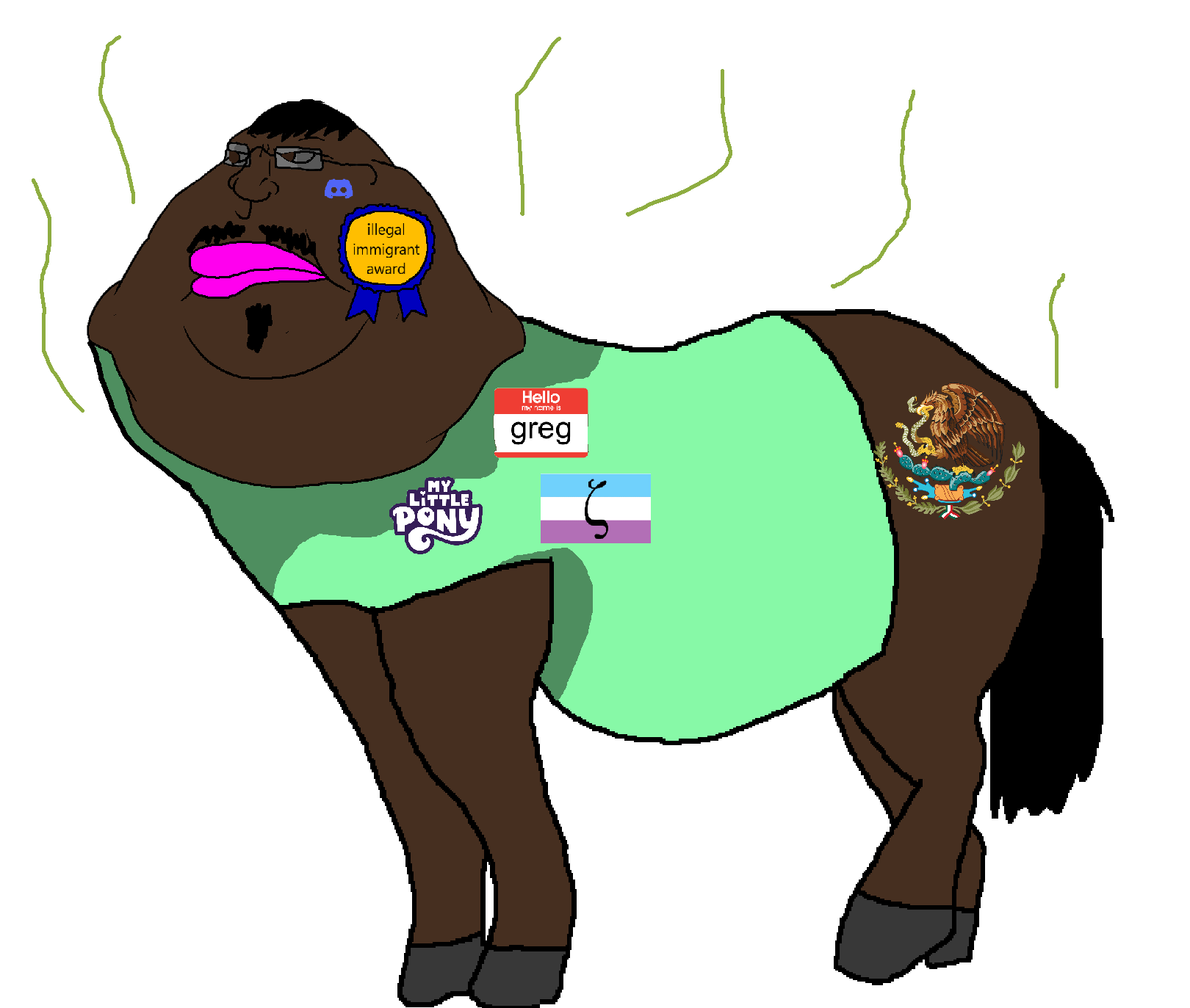 meximutt, morbidmutt, my little nametroonies, angry, animal, award, black skin, closed mouth, clothes, discord