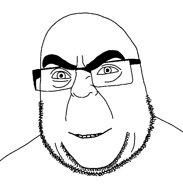 donald trump, trumpson, cobson brothers, bushy eyebrows, glasses, looking at you, smile, smug, soyjak, stubble