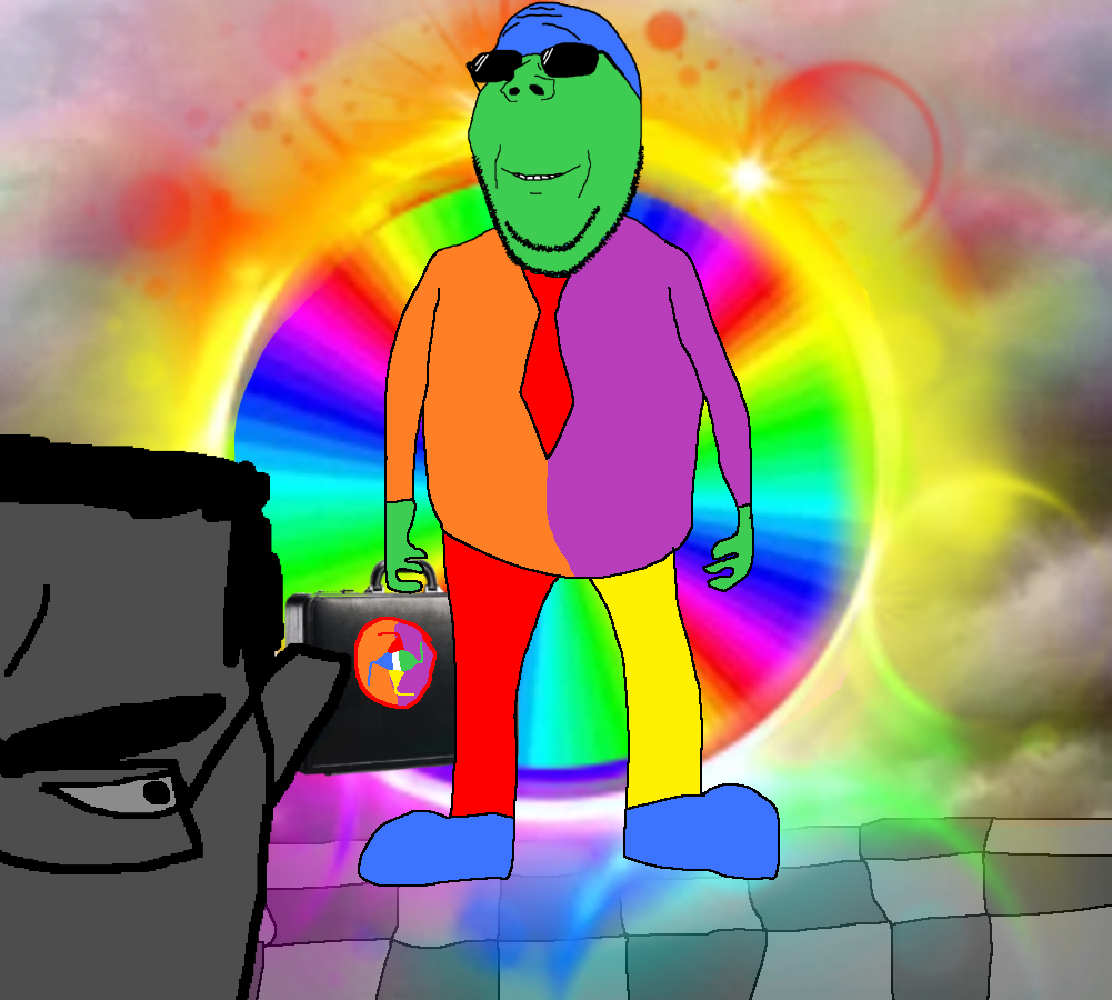 chudjak, gapejak, pol face, wholesome soyjak, colorjak, blue, briefcase, checkerboard pattern, chin, closed mouth