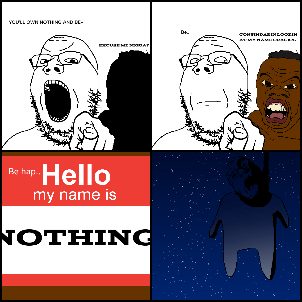 feraljak, gapejak, feralnigger, gapejak front, 2soyjaks, ack, anhero, background, black skin, comic