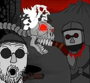 two pointing soyjaks, 2soyjaks, clothes, madness combat, open mouth, pointing, soyjak, video game