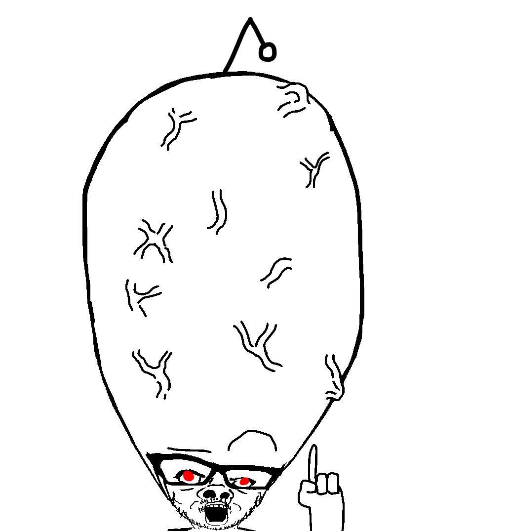 prizins, a24 slowburn soyjak, antenna, big brain, brainful, distorted, glasses, hands, nose, open mouth