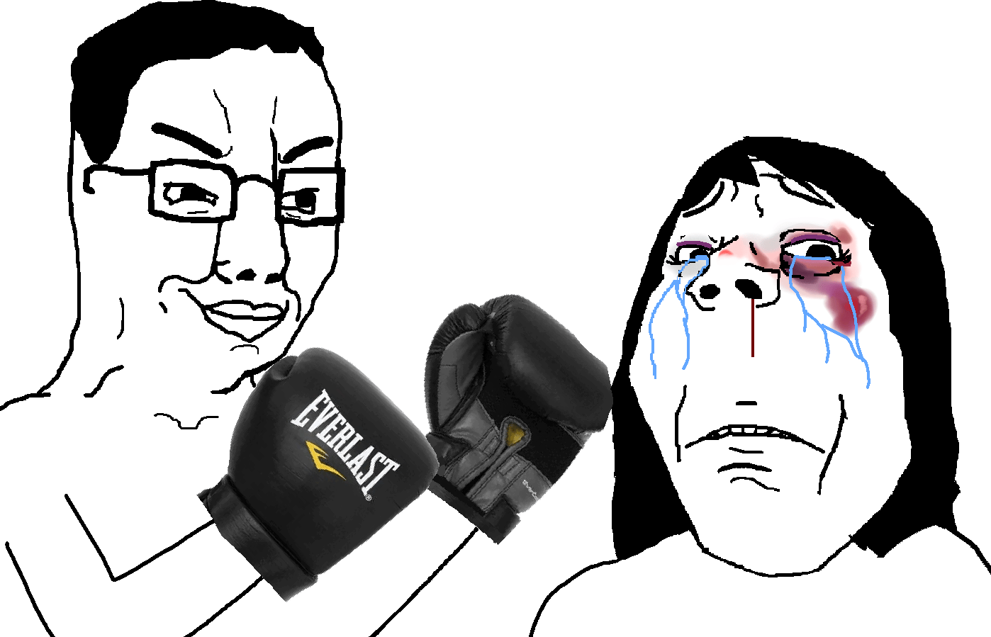chudjak, gapejak, annabelle, female gapejak, femjak, abuse, animated, black hair, boxing, boxing glove