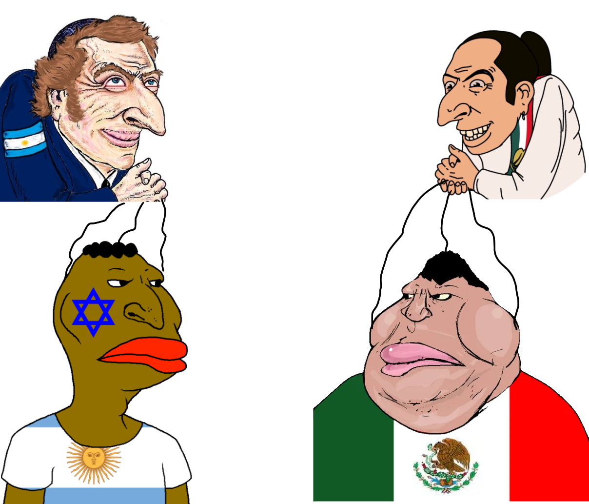 happy merchant, meximutt, brazilmutt, argensimian, argentina, argentinian, brown skin, claudia sheinbaum, fat, javier milei