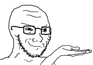 soyak, arm, closed mouth, giving, hands, smile, smug, soyjak, stubble
