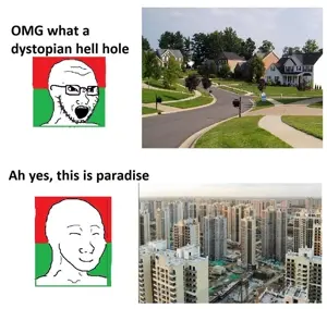 wojak, soyak, angry, building, closed eyes, closed mouth, construction, glasses, house, left wing