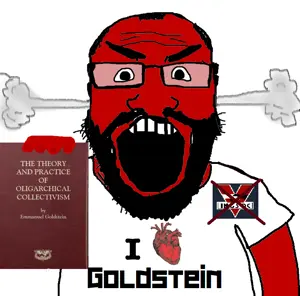 markiplier soyjak, science lover, 1984, angry, arm, beard, book, clothes, fume, glasses