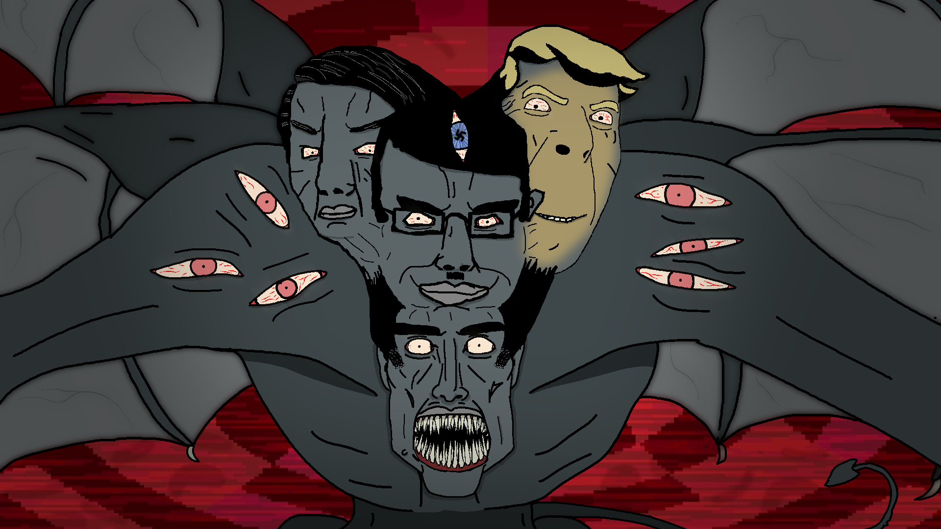 donald trump, chudjak, cobson, chudjak front, perceptive chud, 4soyjaks, adolf hitler, blue eye, demon, gray skin