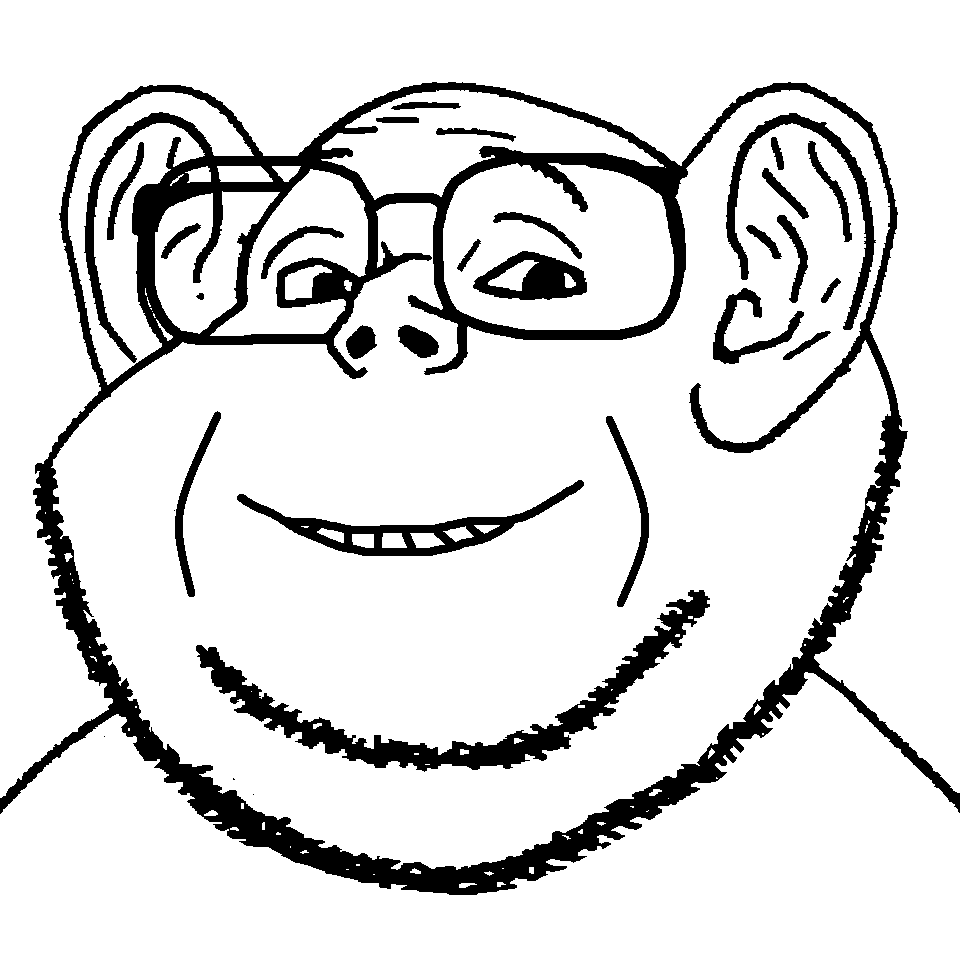 impish soyak ears, impaish, 1soyjak, alternate, bald, big ears, big glasses, chin, double chin, ear