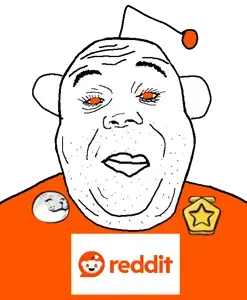 SoyBooru.com - 157105 - antenna bald big_lips closed_mouth double_chin ear eyelashes facial_hair gold lips looking_at_you meta_paint_bucket_fail nose orange_eyes orange_shirt reddit reddit_gold snoo stubble subvariant_hunk.png
