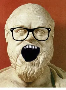 soyak, balding, beard, glasses, greece, irl background, open mouth, philosophy, real life, sculpture