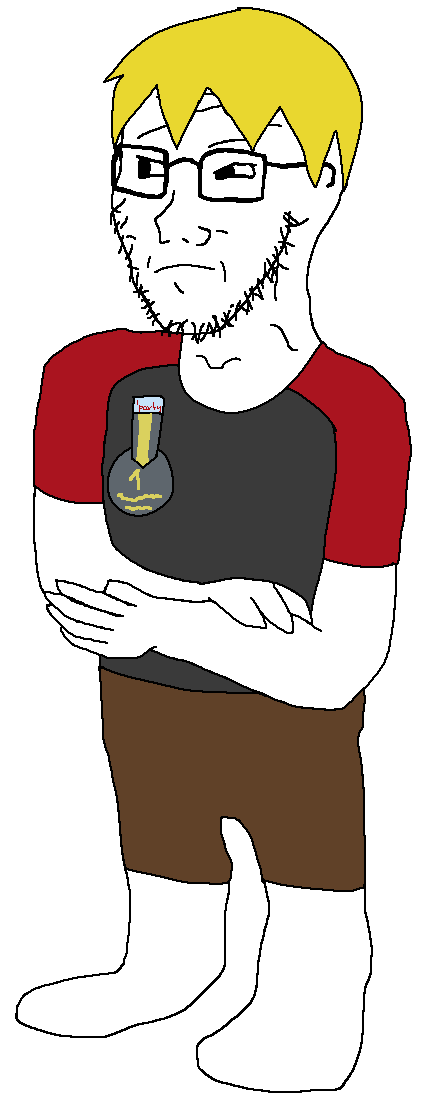 nate higgers, soyak, soyak (wary), natejak, 1soyjak, arm, blonde hair, closed mouth, clothes, crossed arms
