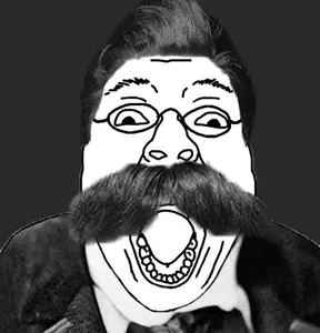 bernd, 1soyjak, black and white, black eyes, black hair, clothes, fat, friedrich nietzsche, front view, glasses