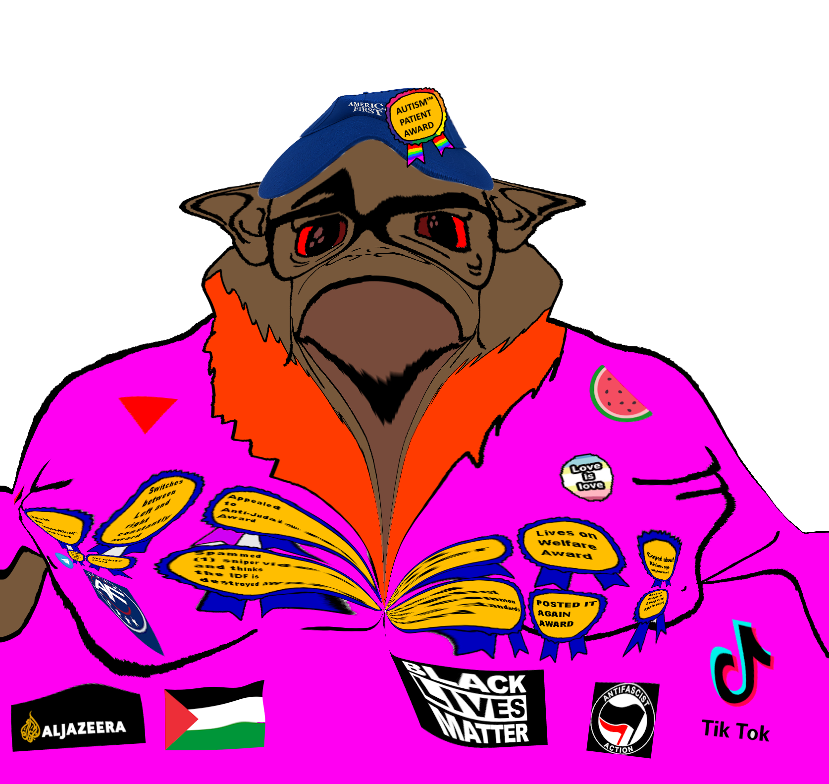 groyper, pepe, brandon, branigger, al jazeera, antifa, autism, award, black lives matter, deformed
