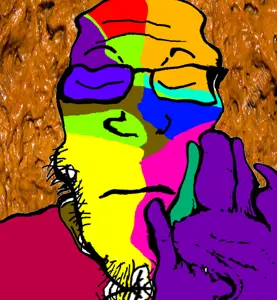 markiplier soyjak, colorjak, slopjak, closed eyes, closed mouth, deformed, glasses, hands, poop, poopjak