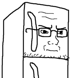 soyak, soyak (irritated), closed mouth, concerned, fridge, glasses, objectsoy, soyjak
