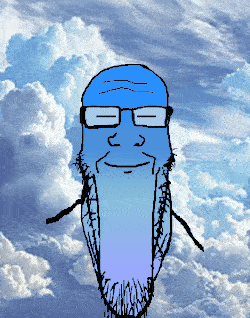 markiplier soyjak, longplier, calm, animated, blue skin, calm, closed eyes, closed mouth, cloud, explosion