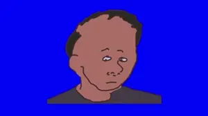 wojak, animated, blue background, clothes, dance, hair, video