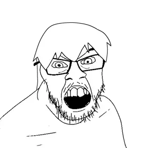 feraljak, glasses, hair, long hair, monochrome, open mouth, stubble, teeth, transparent background