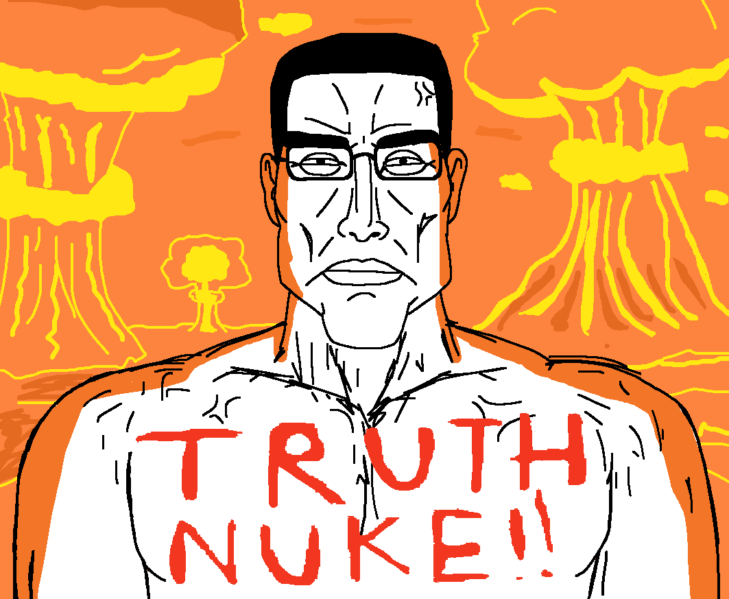 chudjak, perceptive chud, perceptive chud front, arm, black hair, buff, bushy eyebrows, closed mouth, ear, english text
