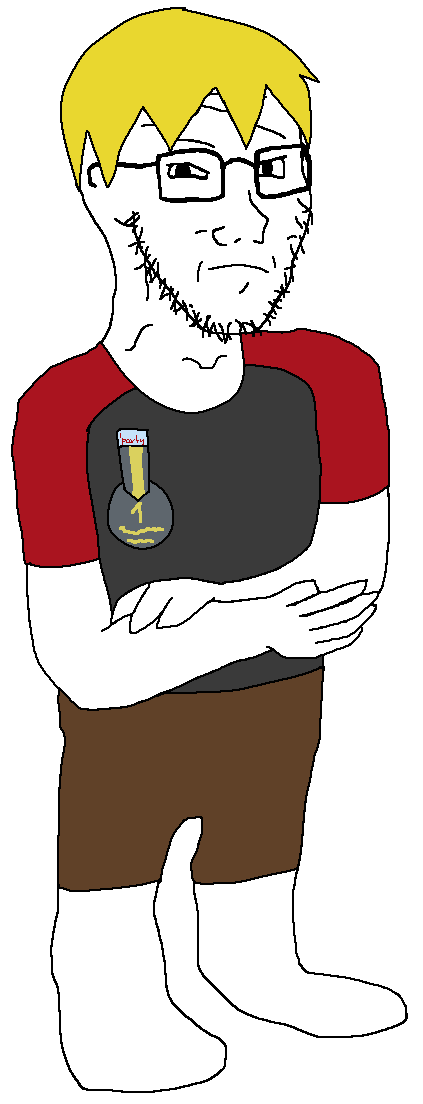 nate higgers, soyak, soyak (wary), natejak, 1soyjak, arm, blonde hair, closed mouth, clothes, crossed arms