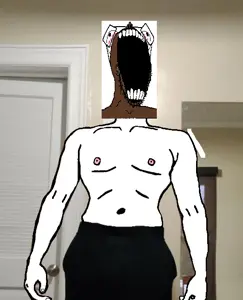 soyak, kekjak, arm, black skin, bloodshot eyes, glasses, hands, irl background, large mouth, open mouth