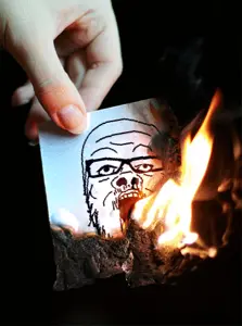 a24 slowburn soyjak, animated, fire, glasses, hands, open mouth, real life, slowburn, soyjak, stubble