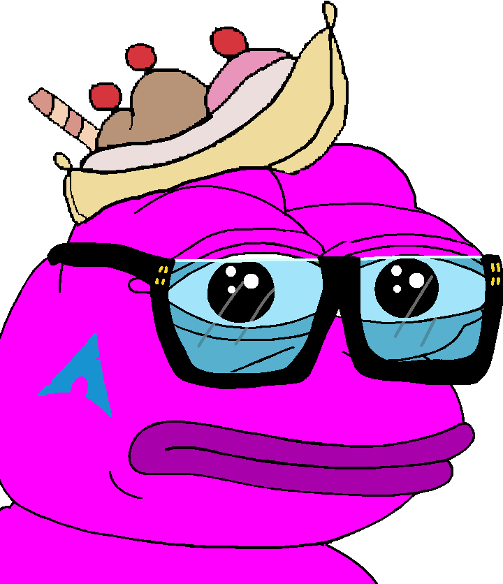 pepe, frog jannies, admin, amphibian, animal, arch linux, banana, banana split ice cream, blue glasses, food