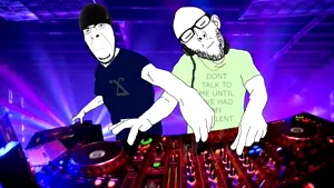 cobson, nojak, 2soyjaks, animated, arm, beanie, closed eyes, closed mouth, clothes, dj