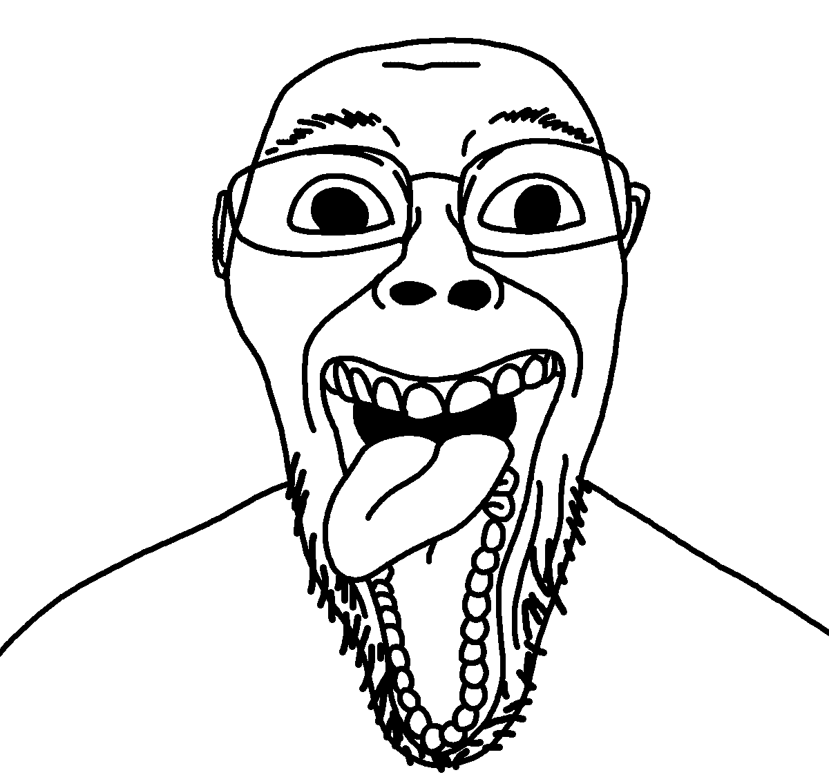 bernd, lonrdbet, deformed bernd subvariants, distorted, glasses, happy, long face, looking at you, open mouth, stretched mouth