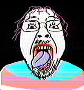 bernd, animated, clothes, glasses, hair, mustache, open mouth, purple hair, soyjak, stubble