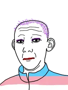 kuzjak, closed mouth, clothes, ear, flag, hair, makeup, neutral, purple hair, soyjak