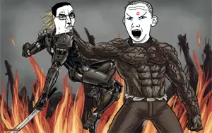 chudjak, kuzjak, punisher face, anger mark, angry, arm, clothes, crying, drawn background, ear