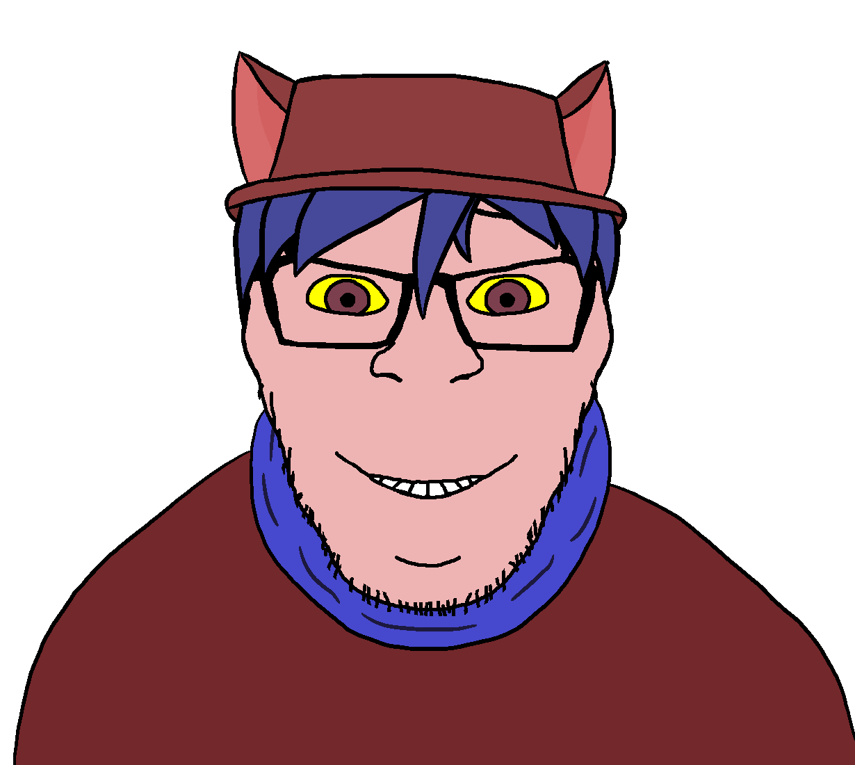 niko (oneshot), feraljak, feraljak front, blue scarf, brown eyes, brown skin, cat ears, clothes, ear, ears