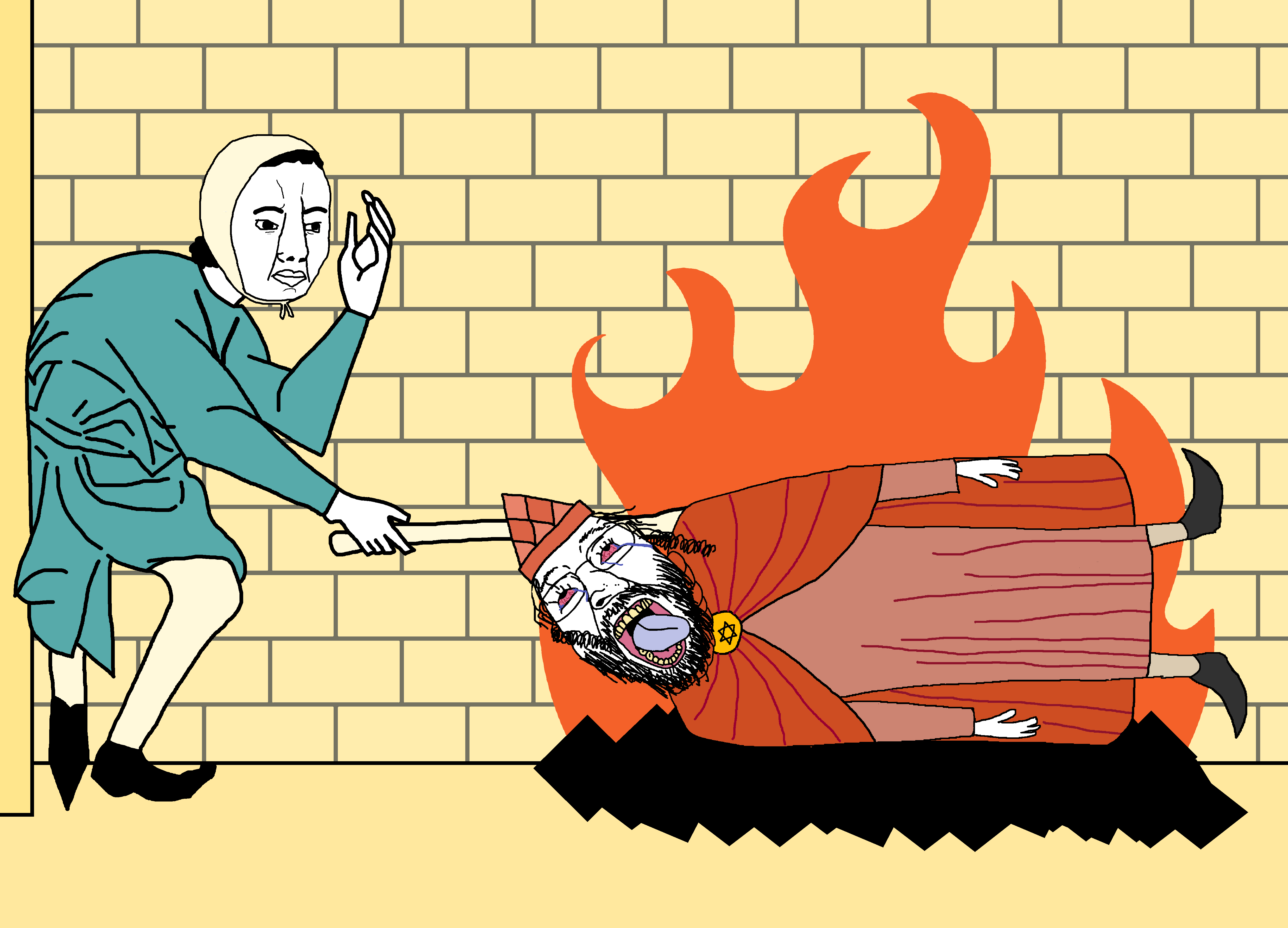 puertorican, bernd, chudjak, background, bloodshot eyes, boot, bricks, burn, burning, burning alive
