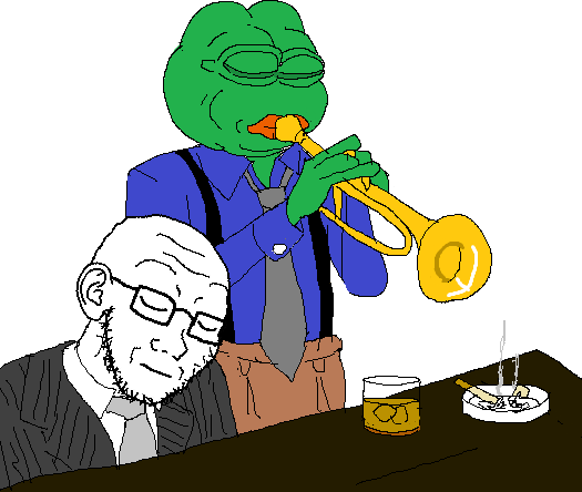 pepe, soyak, alcohol, amphibian, animal, arm, ashtray, blue clothes, cigarette, closed eyes