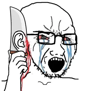 soyak, blood, bloodshot eyes, crying, ear, ear removal, glasses, hands, holding knife, holding object
