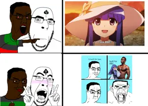 bernkastel, rika furude, chudjak, cobson, neutralcob, ahegao, angry, anime, black skin, bloodshot eyes