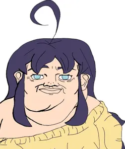 brandon, branigger, anime, anime girl, black hair, blue eyes, fat, female, hair, hypno-tan