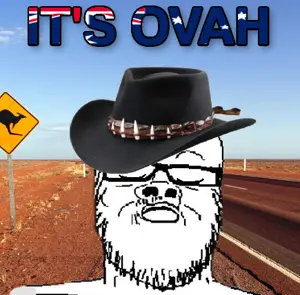 a24 slowburn soyjak, its over, australia, closed eyes, closed mouth, clothes, country, flag, glasses, hat