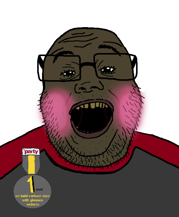 alicia, hunky twink sex machine, hunky twink sex machine, bald, blush, brown skin, glasses, gray shirt, ias, looking at you