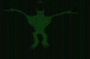 a24 slowburn soyjak, fingerboy, arm, ascii, full body, green, hands, leg, matrix, open mouth