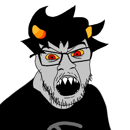 feraljak, angry, clothes, glasses, gray skin, hair, horns, karkat vantas, open mouth, red eyes