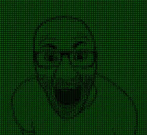 el perro rabioso, arm, ascii, clothes, glasses, green, matrix, open mouth, soyjak, stubble